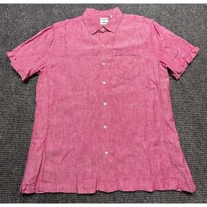 Baird McNutt Linen Shirt Mens Large Pink Short Sleeve‎ Murano Slim Fit Button